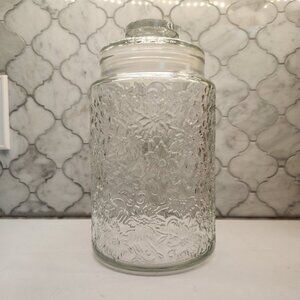 Princess House Fantasia Cookie Jar & Lid #569 Round Poinsettia Canister Vintage